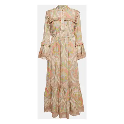 Gucci Pink Printed Silk Blend Ruffled Maxi Dress