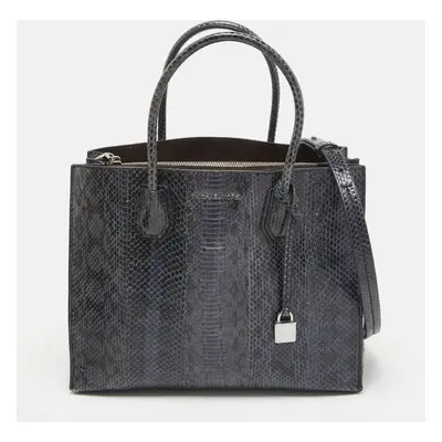 Michael Kors Navy Blue Watersnake Leather Large Mercer Tote