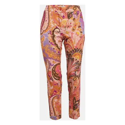 Etro Orange/Purple Paisley Print Crepe Skinny Pants