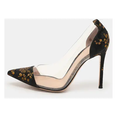 Gianvito Rossi Transparent Brocade Fabric and PVC Plexi Pumps Size