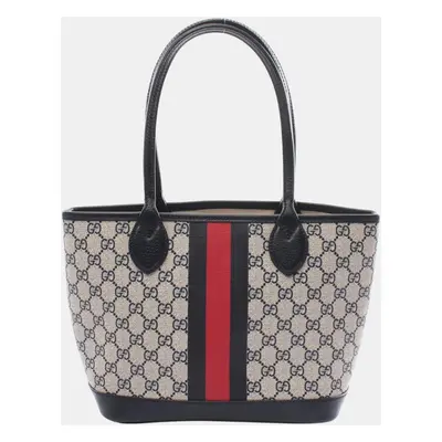 Gucci Coated Canvas Leather Black Multicolor Ophidia Gg Supreme Small Tote Bag