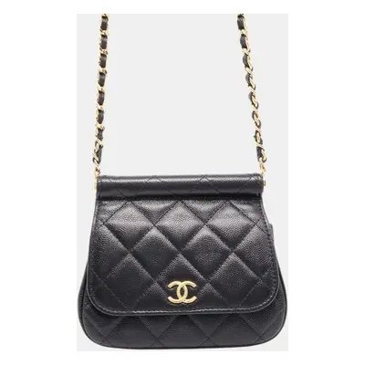 Chanel Black Caviar Leather Matelasse Flap Chain shoulder Bag