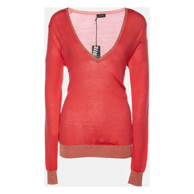 Joseph Pink Cashmere Knit Lurex Detail V-Neck Sweater