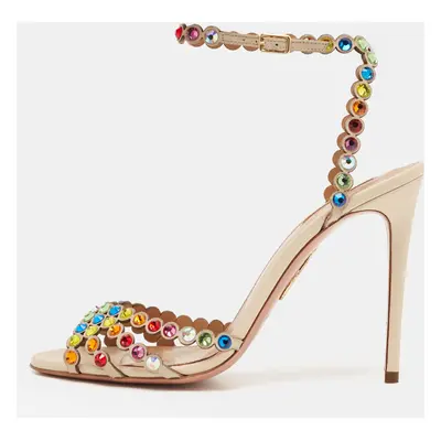 Aquazzura Multicolor Crystal Embellished Leather Tequila Ankle Strap Sandals Size