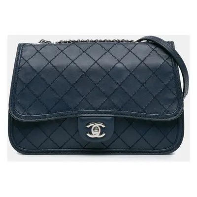 Chanel Blue Leather Medium Stitched Calfskin Citizen Flap