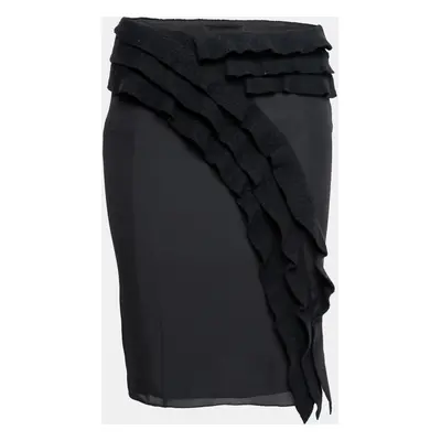 Emporio Armani Black Silk & Wool Ruffle Trimmed Skirt