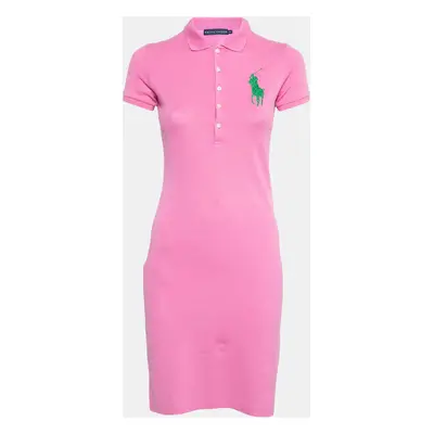 Ralph Lauren Pink Logo Embroidered Cotton Pique Short Sleeve Dress