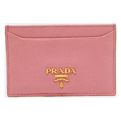 Prada Pink Saffiano Leather Logo Card Holder