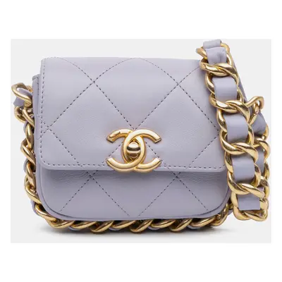 Chanel Purple Calf Leather Chanel Mini Quilted Calfskin Framing Chain Flap Bag