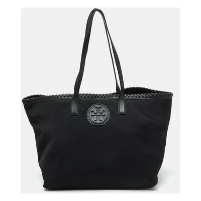 Tory Burch Black Nylon and Leather Marion Logo Whipstitch Tote