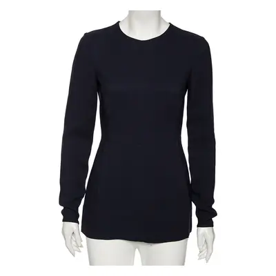 Stella McCartney Navy Blue Cady Long Sleeve Peplum Blouse