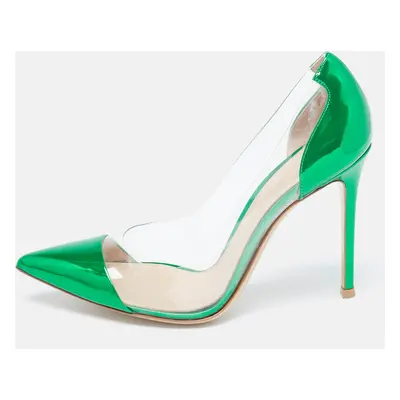 Gianvito Rossi Green Patent Leather and PVC Plexi Pointed Toe Pumps Size 38.5