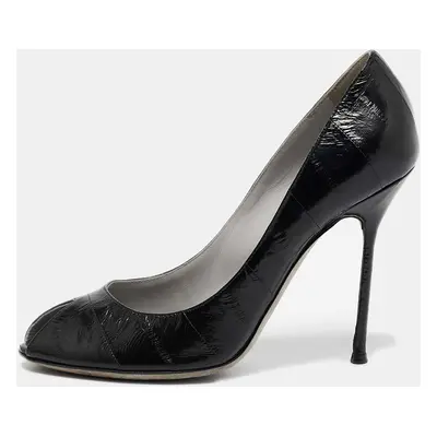 Sergio Rossi Black Eel Leather Peep Toe Pumps Size