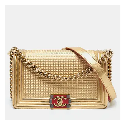 Chanel Gold/Red Cube Embossed Leather Boy Flap Bag