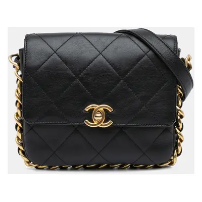 Chanel Black Calf Leather Small Quilted Framing Chain Flap Bag