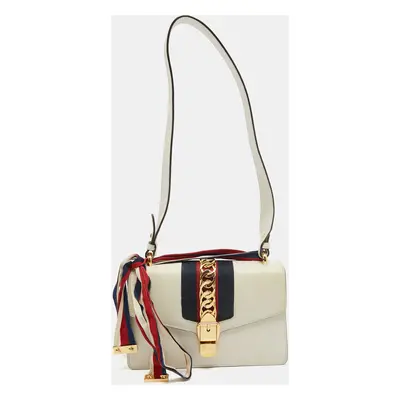 Gucci Off White Leather Small Web Sylvie Shoulder Bag