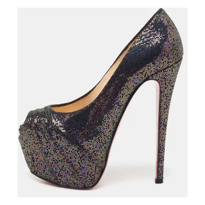 Christian Louboutin Multicolor Glitter Fabric Drapesse Spotlight Peep-Toe Pumps Size