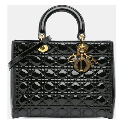 Dior Black Large Patent Cannage Lady Dior