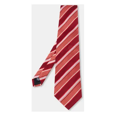 Boss By Hugo Boss Red & Coral Striped Silk Tie