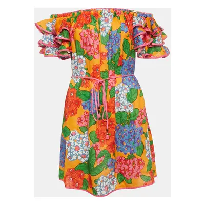 Zimmermann Multicolor Floral Print Linen Off-Shoulder Mini Dress