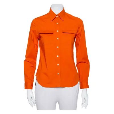 Burberry Orange Cotton Pocket Detail Button Front Shirt