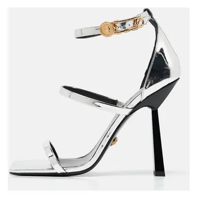 Versace Silver Leather Safety Pin Ankle Strap Sandals Size