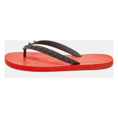 Christian Louboutin Black/Red Rubber Loubi Flip Thong Flat Slides Size