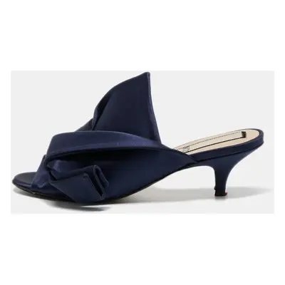 Nº21 Navy Blue Satin Raso Knot Peep Toe Kitten Heel Mules Size