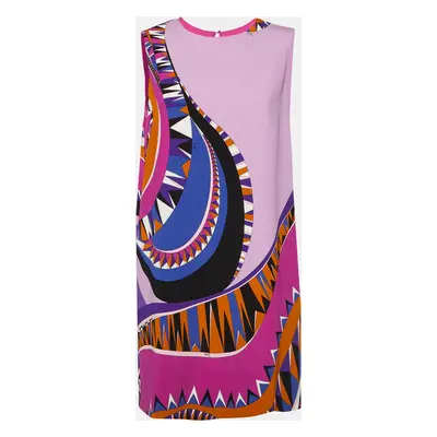 Emilio Pucci Purple Geometric Print Crepe Sleeveless Shift Dress