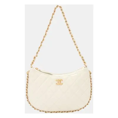 Chanel White Lambskin Shoulder Bag