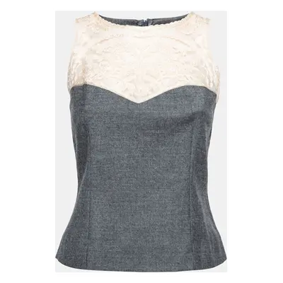 Sportmax Grey Wool Lace Detail Sleeveless Top