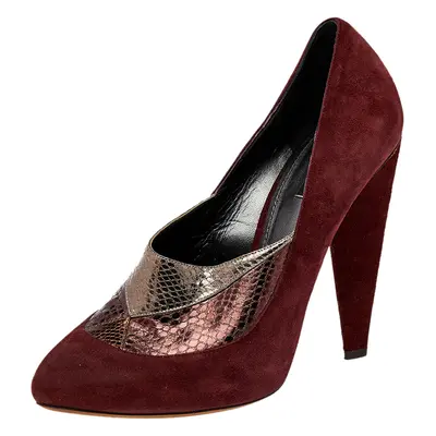 Dolce & Gabbana Burgundy/Brown Suede And Python Embossed Leather Pointed Toe Pumps Size