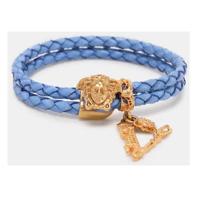 Versace Blue Braided Leather Medusa Bracelet