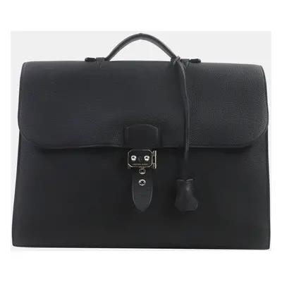 Hermes Black Leather Sac Adepeche Togo Leather Briefcase