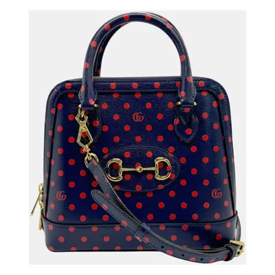 Gucci Leather Navy Red Gold Horsebit Shoulder Bag