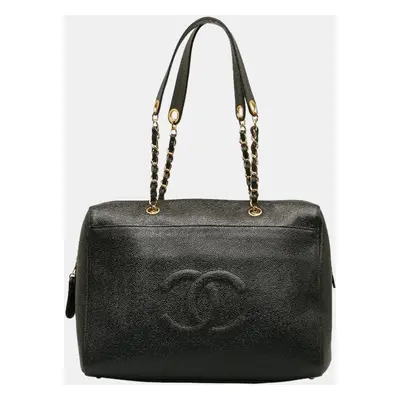 Chanel Black Leather CC Timeless Dome Shoulder Bag