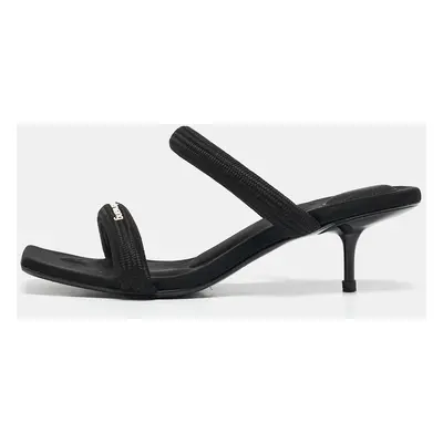 Alexander Wang Black Fabric Logo Print Slide Sandals Size