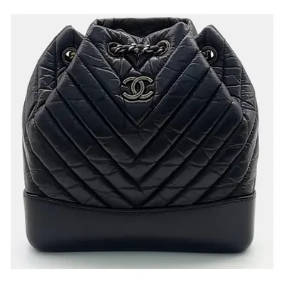 Chanel Black Leather Chevron Gabrielle Small Backpack