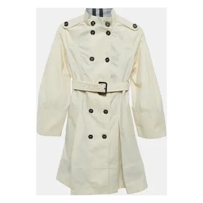 Burberry Cream Gabardine Cotton Pleated Trench Coat