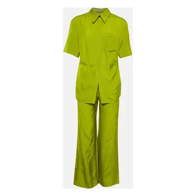 Victoria Beckham Green Crepe Shirt and Flared Pants Set