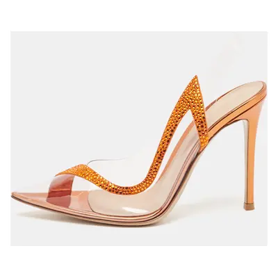 Gianvito Rossi Transparent/Orange PVC and Suede Embellished Hortensia Pumps Size