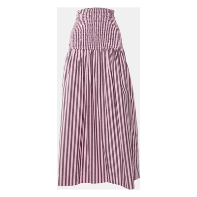 Ganni Pink Striped Cotton Smocked Waist Maxi Skirt