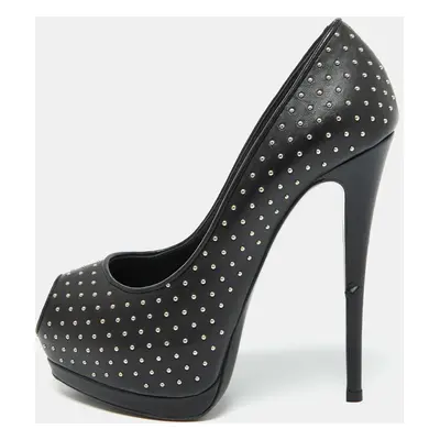 Giuseppe Zanotti Black Leather Studded Peep Toe Platform Pumps Size