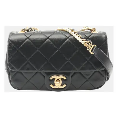 Chanel Leather Black Matelasse Shoulder Bag