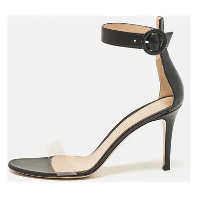 Gianvito Rossi Black Leather and PVC Stella Ankle Strap Sandals Size