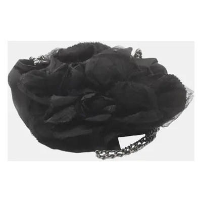 Chanel Fabric Black Camellia Shoulder Bag