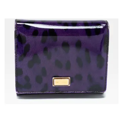 Dolce & Gabbana Purple Leopard Print Patent Leather Trifold Wallet