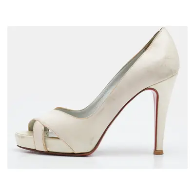 Christian Louboutin Off White Satin Shelley Peep-Toe Pumps Size