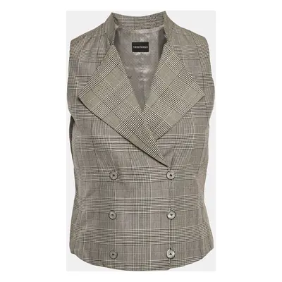 Emporio Armani Grey Checked Wool Blend Double Breasted Vest