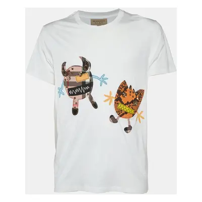 Burberry White Creature Print Studded Cotton T-Shirt